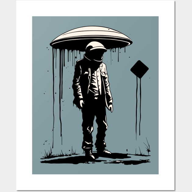 Black Cube Astronaut Flying Saucer Surreal Wall Art by SunGraphicsLab